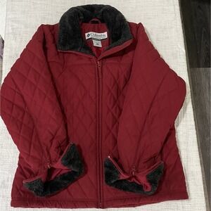 Columbia Women's Red Puffer Jacket with Black Accents